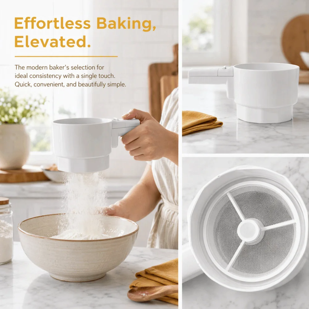 PP Electric Flour Sifter Battery Operated Stainless Steel Inner Core Baking Flour Sifter Handheld Flour Sifter