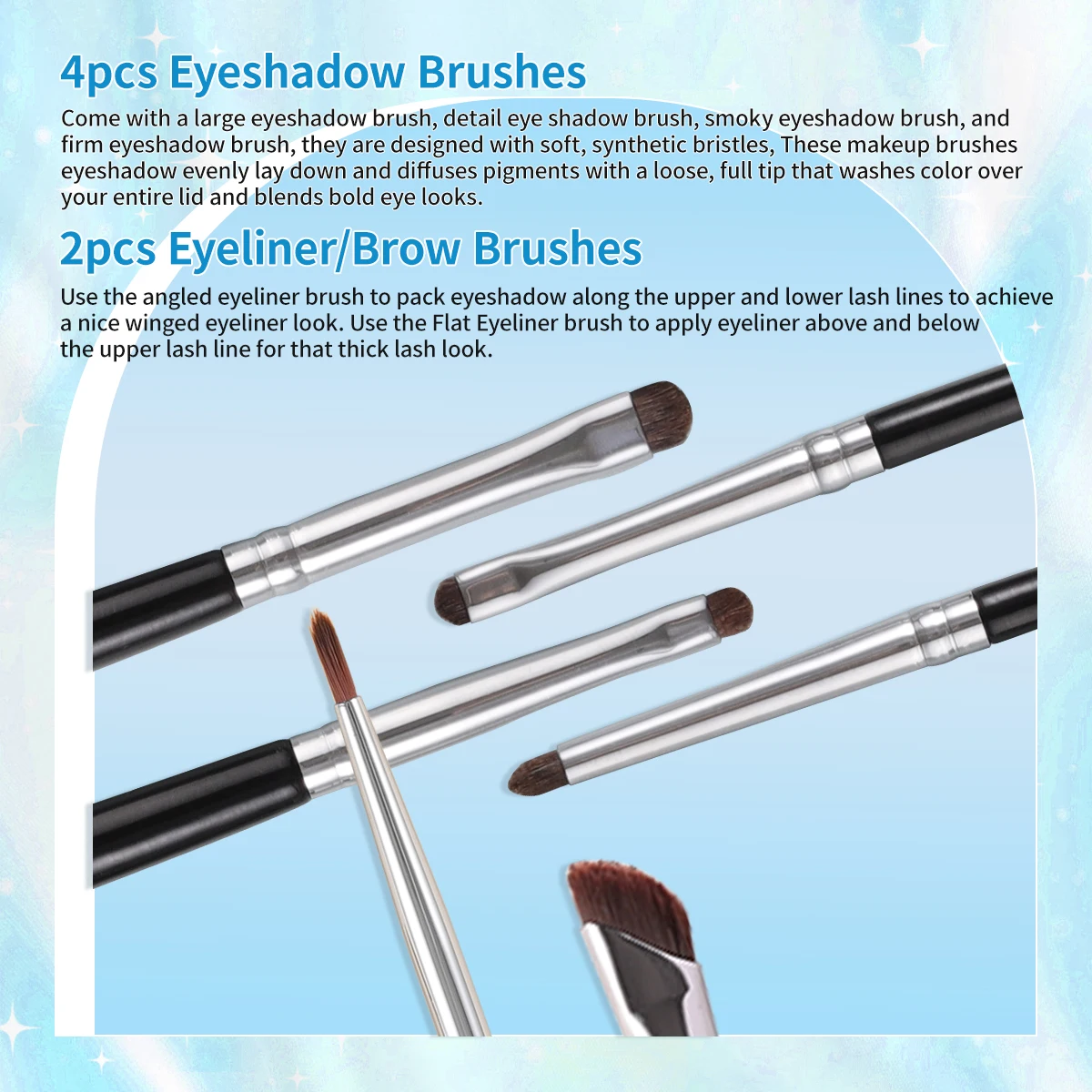 OVW Eyeliner Brush Set 6PCS Dry and Wet Eyeliner Cream/Powder Eyeshadow Smudging Makeup Tool