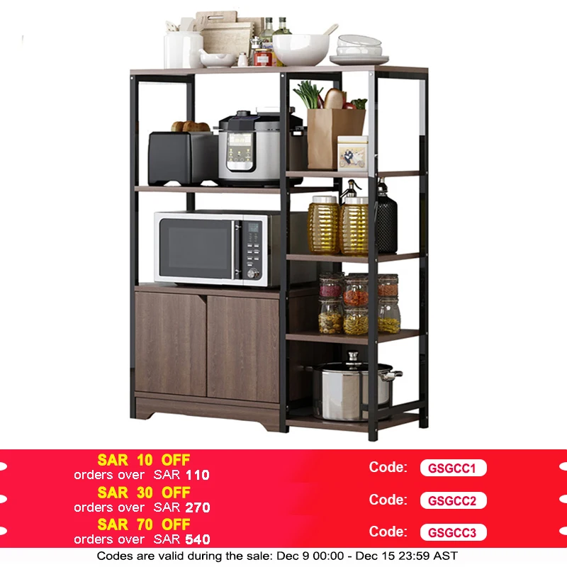 4-Tier Microwave Oven Stand Kitchen Rack with Storage Cabinet Multi Function Spice Holder Shelf for Utensils Vegetable Fruit