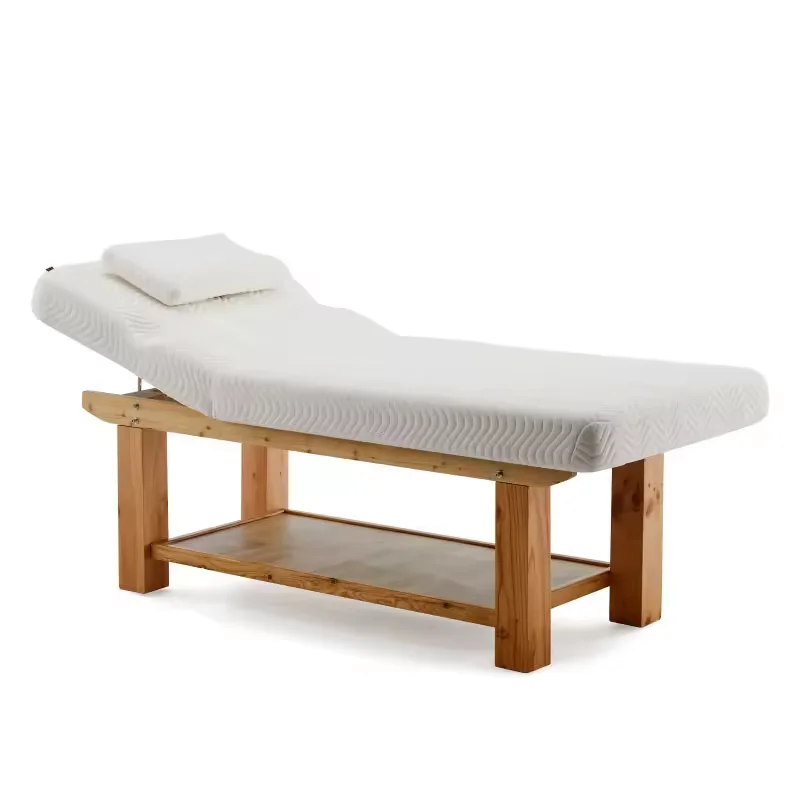 เตียงนวดปรับระดับได้พร้อมฐานไม้คุณภาพสูงและหนังลายทางสําหรับการบําบัดด้วยความร้อน