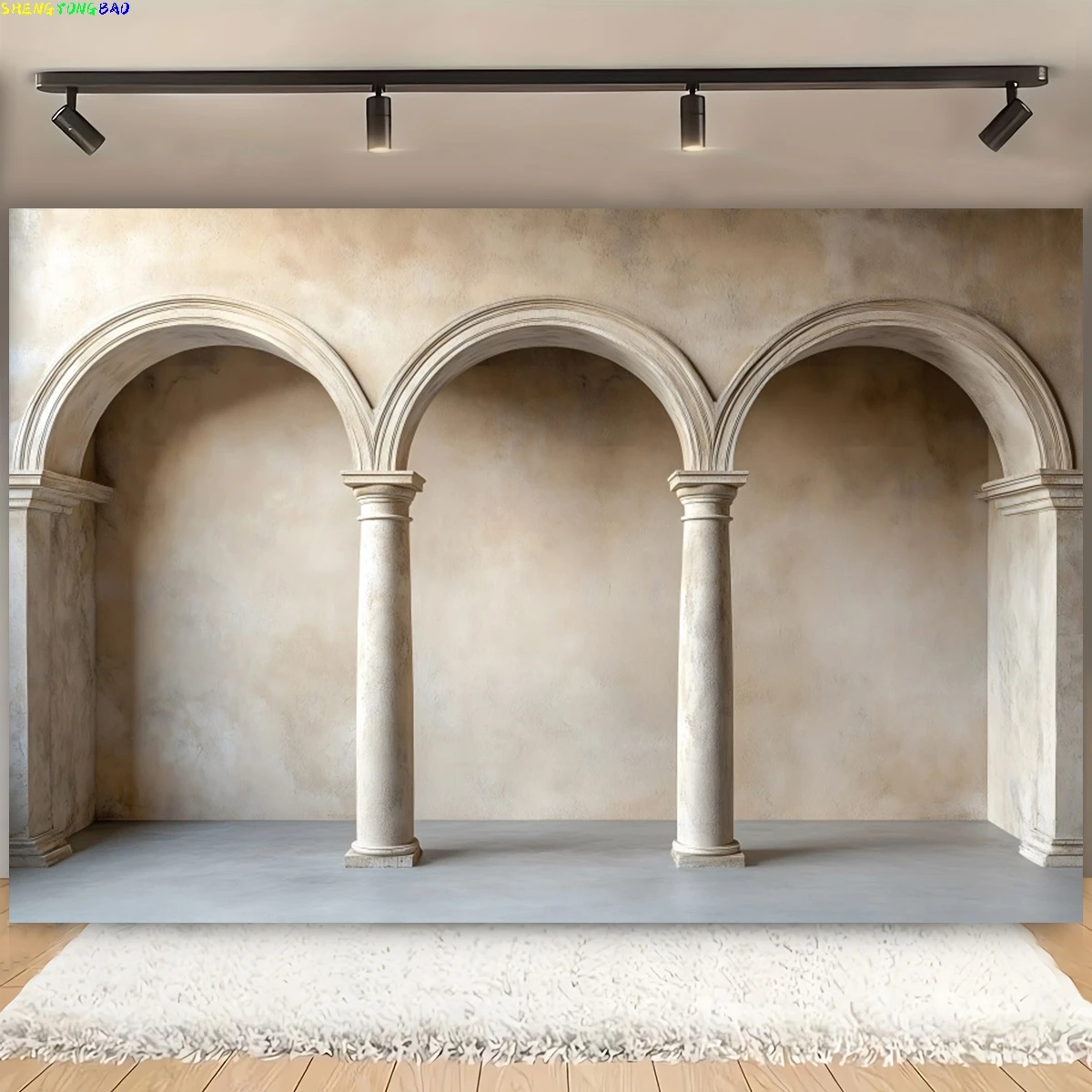 Vintage Beige Arched Column Photography Background Palace Wall European Birthday Wedding Portrait Art Backdrop Photo Studio Prop