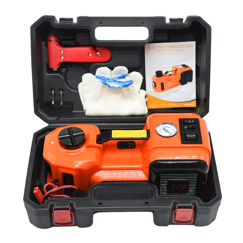 

Car Electric Hydraulic Floor Jack, Tire Inflator Pump and LED Flashlight 2 in 1 Set With Safe Hammer