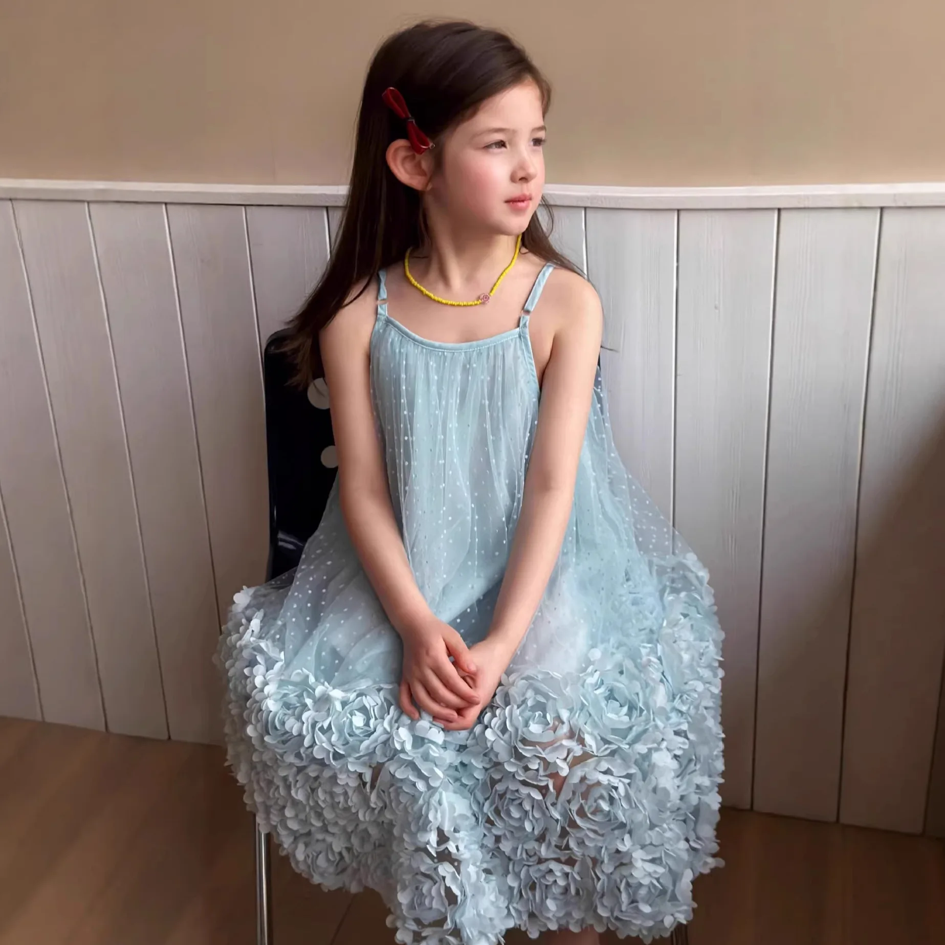 

Girls Suspender Dress 2026 Summer New Baby Mesh Skirt Summer Petal Princess Dress Children Skirt Stylish