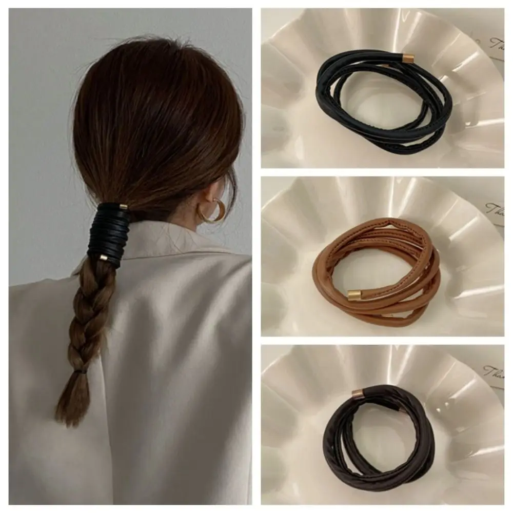 Hair Band PU Rope Ponytail Holder Fashion Design Solid Color Flexible Bend Hair Rope Korean Style Hair Wear