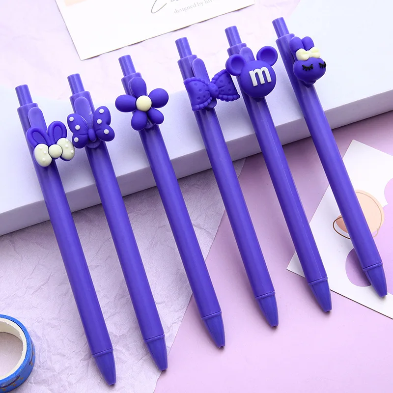 6pcs/Set Cartoon Rabbit Bear Press Ball Pen Kawaii Learning Stationery Test Pressure Water Pen School Stationery Office Supplies