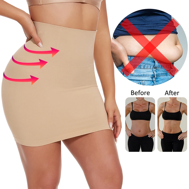 Womens Half Slip Shapewear for Under Dresses Built in Panties High Waist Tummy Control Skirt Sexy Butt Lifter Body Shaper Skirts