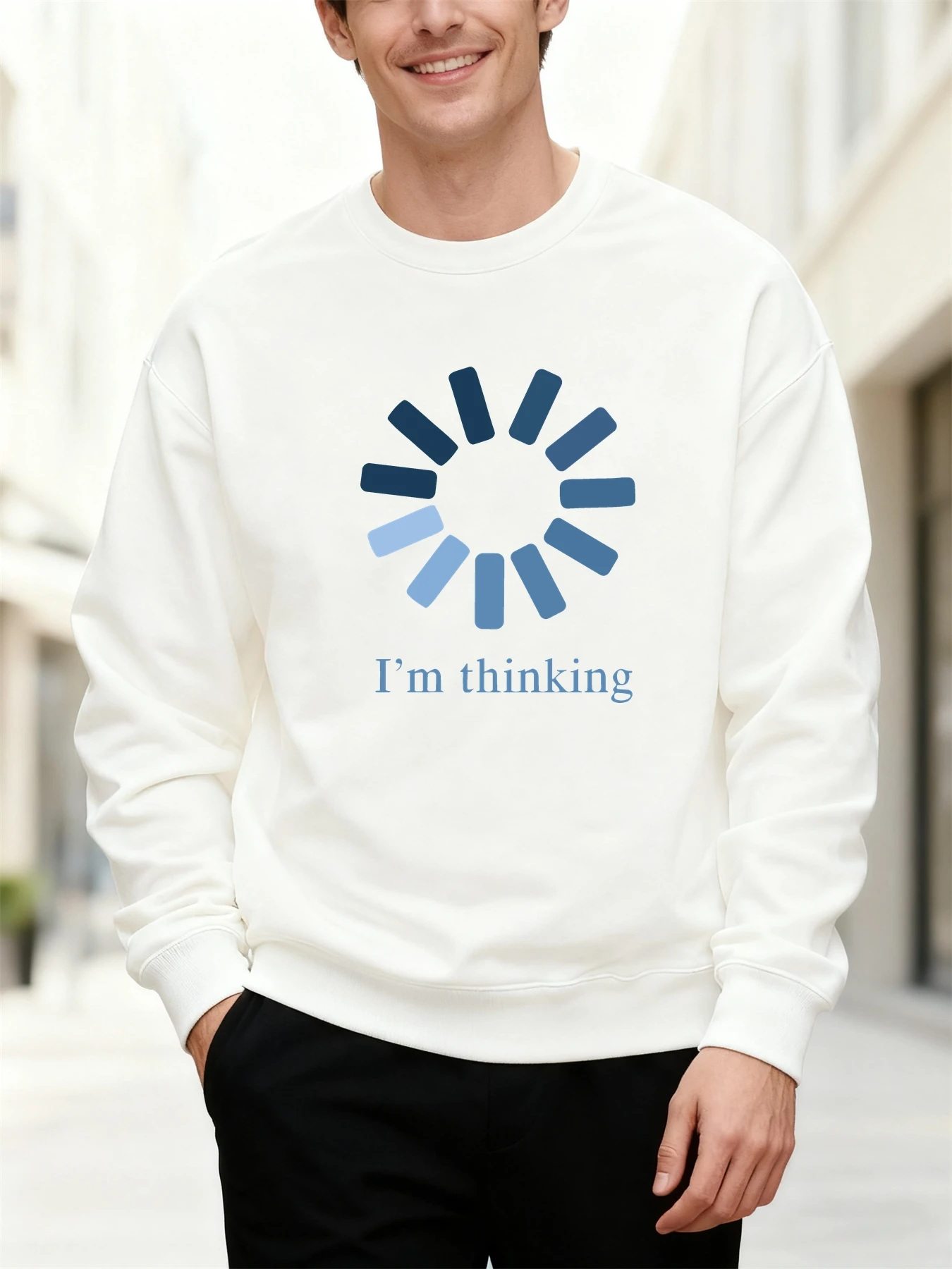 

Толстовка с круглым вырезом, мужская осень-зима, я думал, графический минималистичный современный дышащий пуловер свободного покроя, мужская одежда