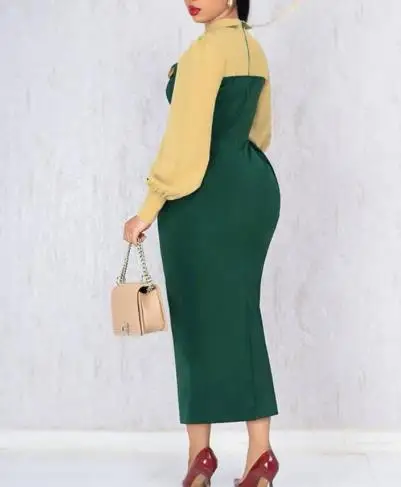 

Fashionable, Elegant, Personalized, Color Blocking Splicing, Lapel Button Decoration, Women's Waist Bag, Hip, Long Sleeved Dress