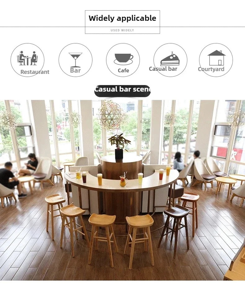 Nordic Commercial Bar Chair Solid Wood Dining Room High Stool Modern Simple Front Desk Cashier Bar Stool Furniture