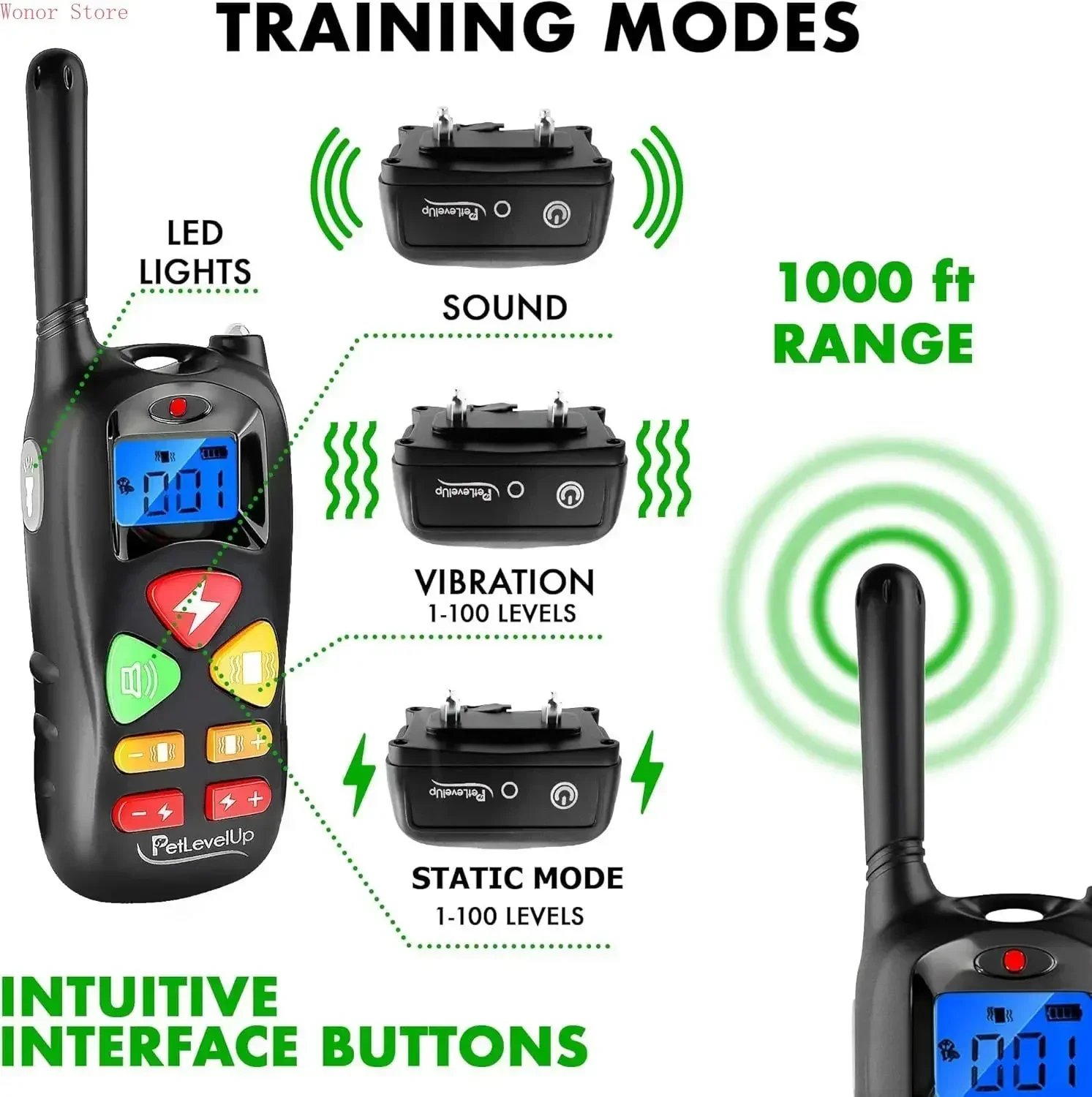 

Dog Training Collar - Shock Collar for Large Medium Small Dogs - Behavior Electronic Collar with Remote Control 1000 feet