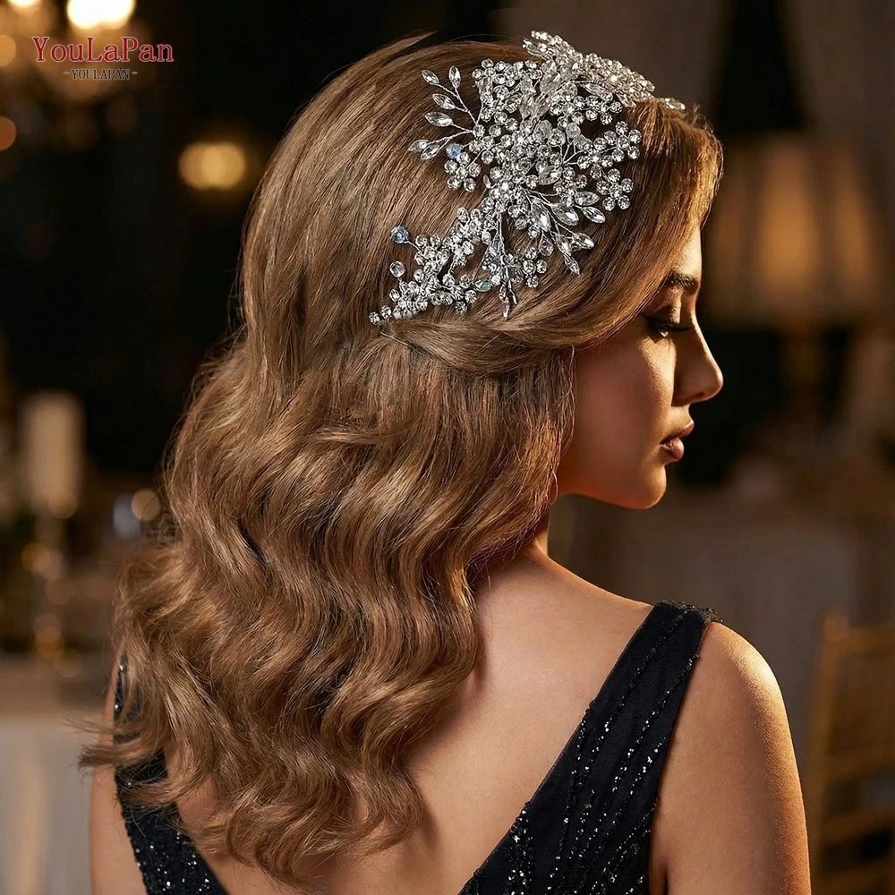 YouLaPan Handmade Rhinestone Flower Bride Head Hoop Accessories Princess Wedding Party Banquet Silver Color Headpieces HP992 image 2