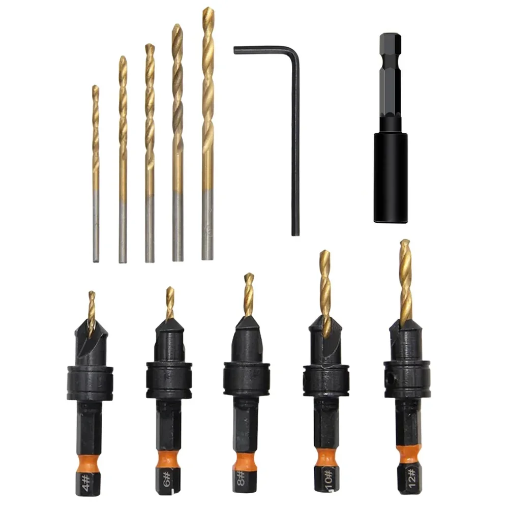 12個入り六角軸カウンターシンクドリルビットセット、ビット付き1-4インチ六角軸皿穴ドリル、木工用l型レンチ