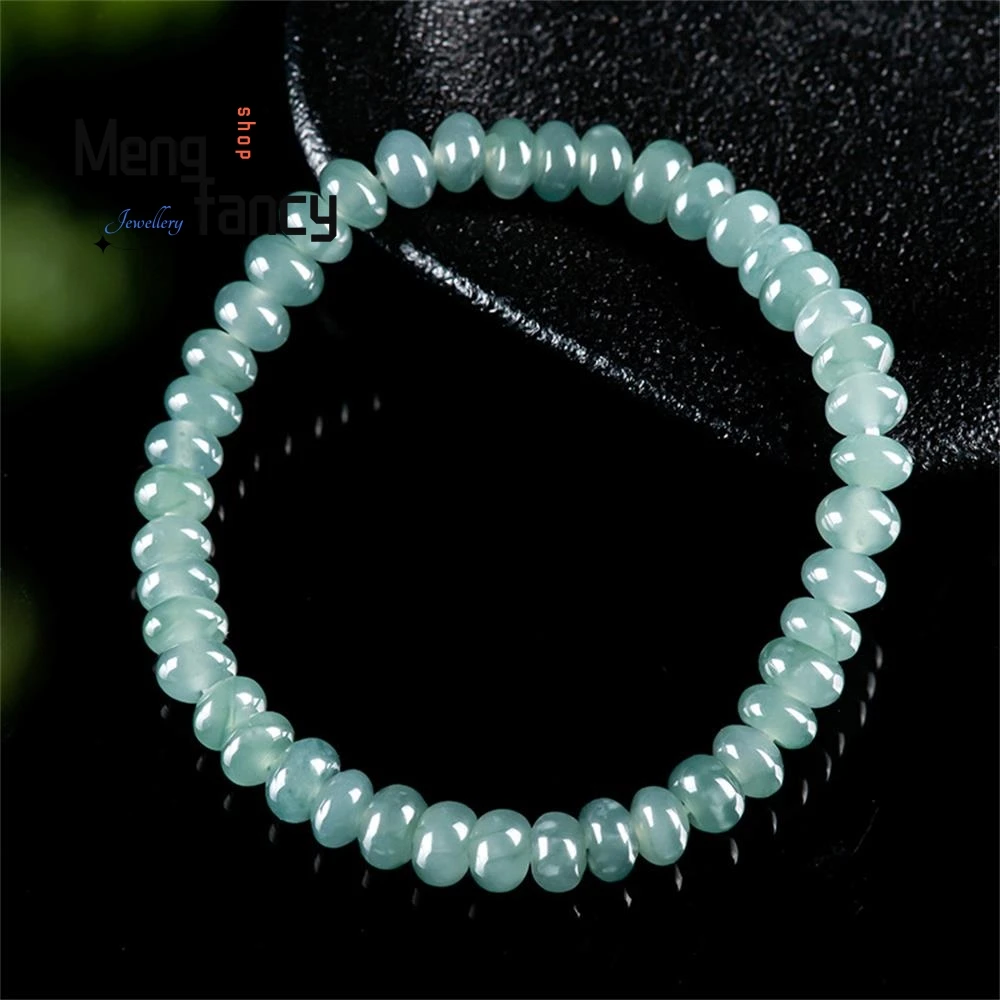 Natural A-goods Jadeite Blue Water Abacus Beads Ice Jade Bracelet Simple Exquisite Elegant High-grade Fine Jewelry Holiday Gifts