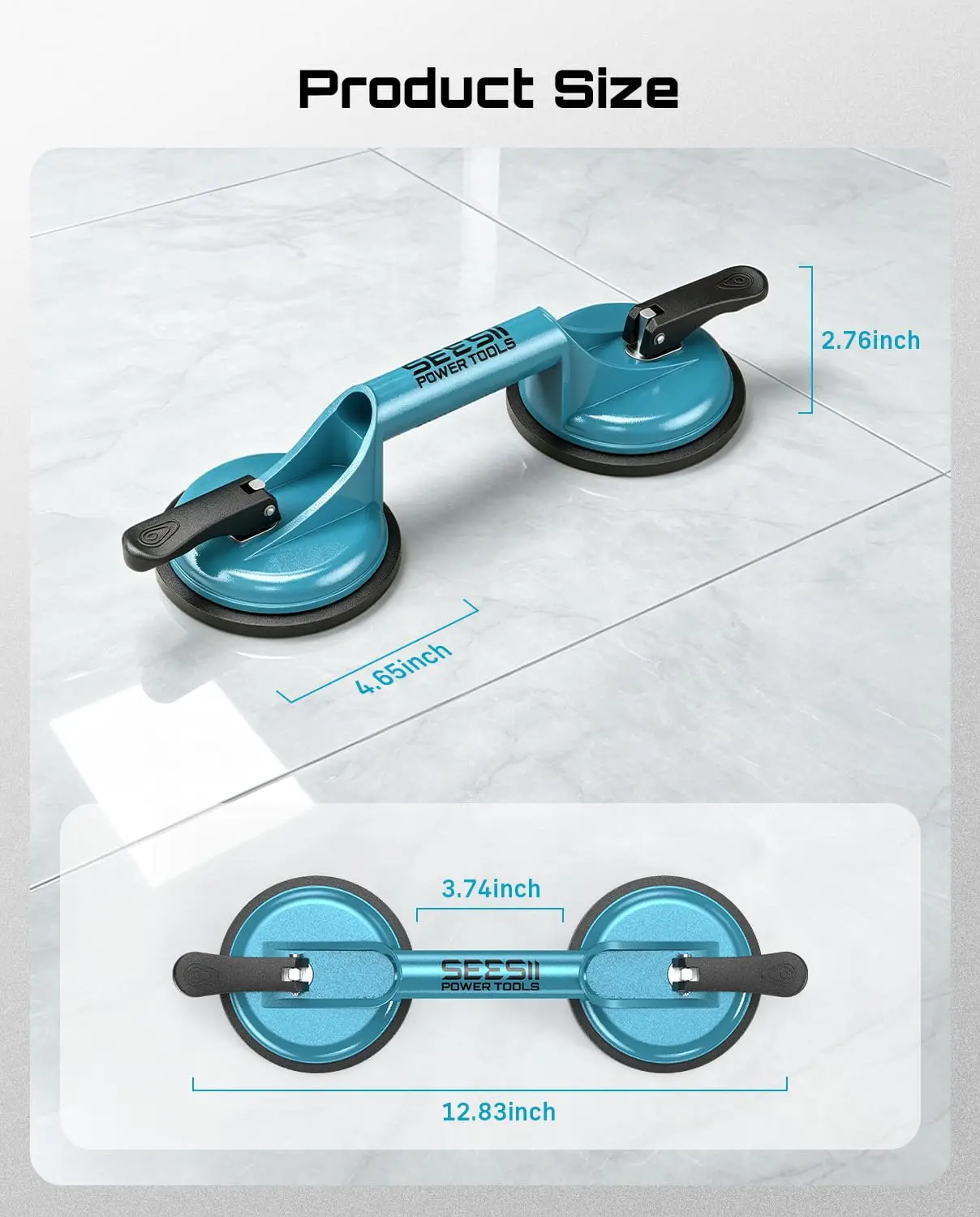 SEESII SC 5M Glass Suction Cups 200LBS Max Load Tile Suction Cup Tool with Aluminum Handle Heavy Duty Vacuum Lifter To Lift Glass Door Window Tile for DIY Homeowners/Renovators/Contractors