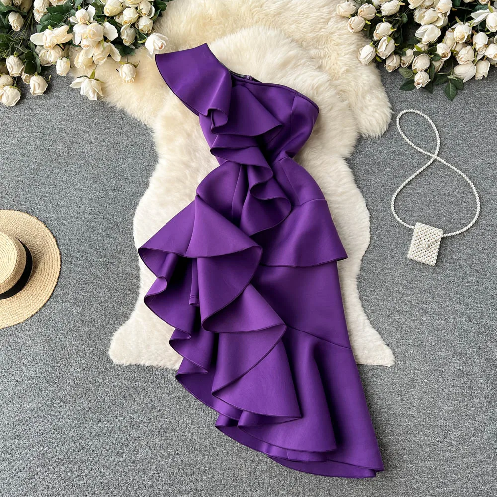 

Summer New Bandeau Evening Fishtail Dress Women's Fashion Sexy Ruffle Split Celebrity Sleeveless Dresses Vestids H930