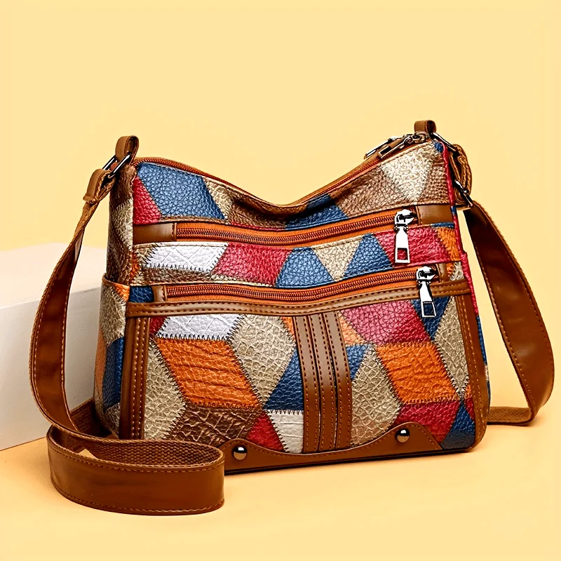 

Женская сумка через плечо из синтетической кожи с геометрическим узором, регулируемый ремень, разноцветные варианты для ежедневного использования, работы, путешествий