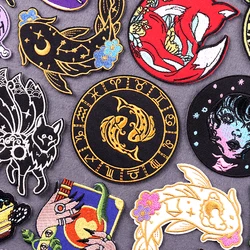 Astrology Witchcraft Embroidered Patches For Clothing Pisces Fish Patch Iron On Patches For Clothes Magic Sewing/Fusible Patch