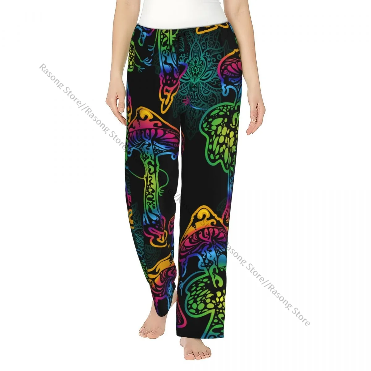 

Psychedelic Magic Mushrooms Flannel Pajama Pants for Women Soft Warm Sleep Pants with Elastic Waistband