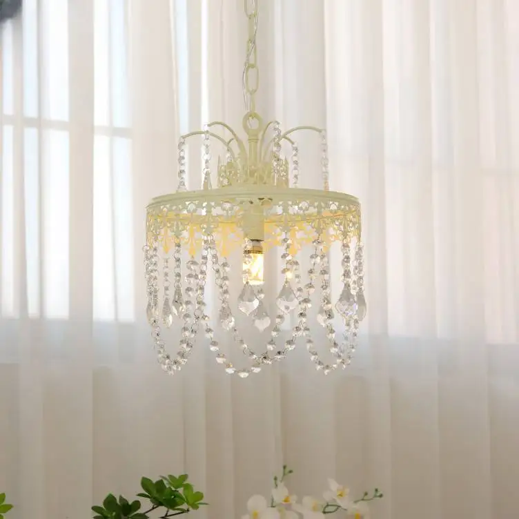 

French cream style romantic crystal chandelier American pendant lights lamps aesthetic