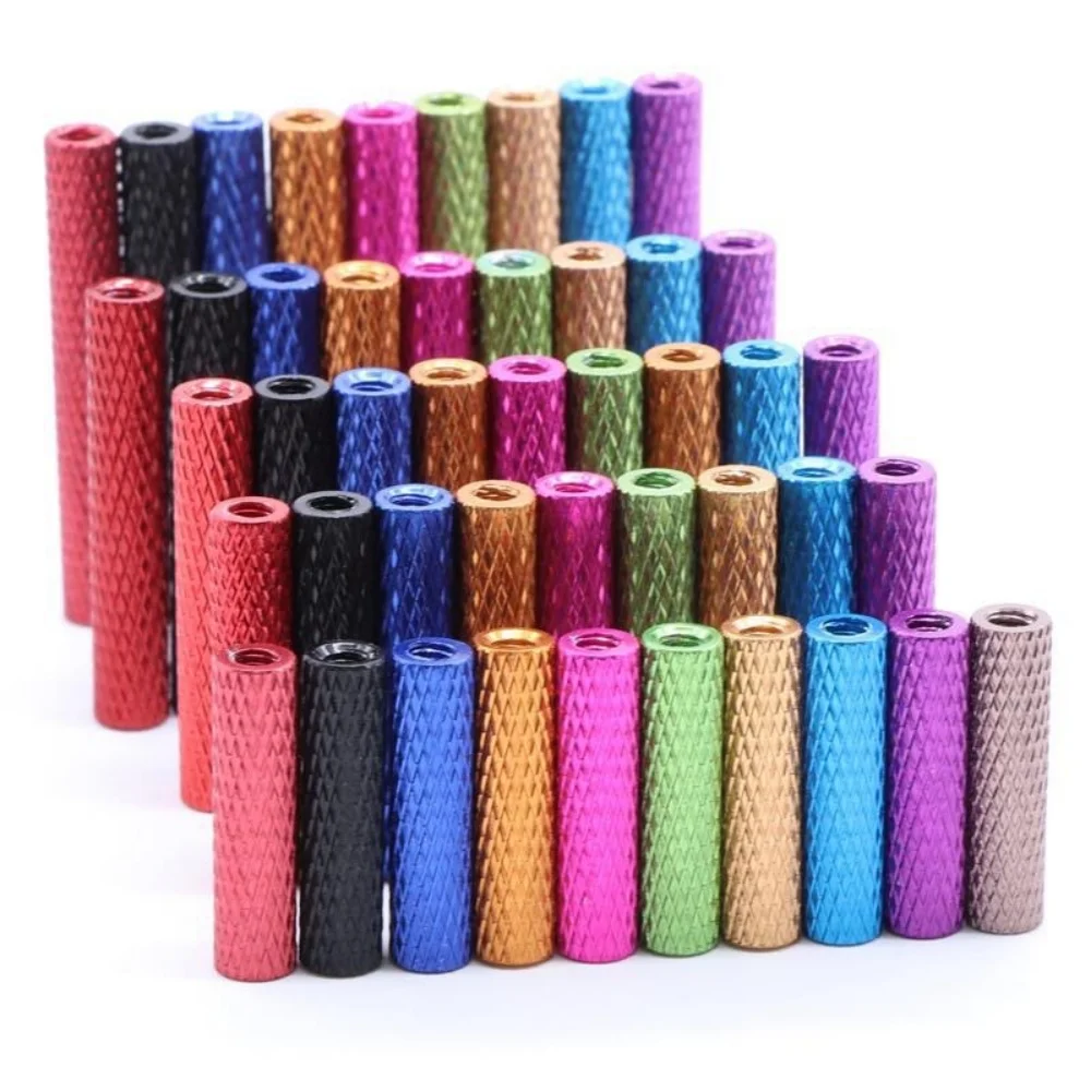 10pcs/lot M3 m3x6/8/10/12/15/18/20/25/28/30/35/37/40/45/50 colourful aluminum knurled spacer standoff