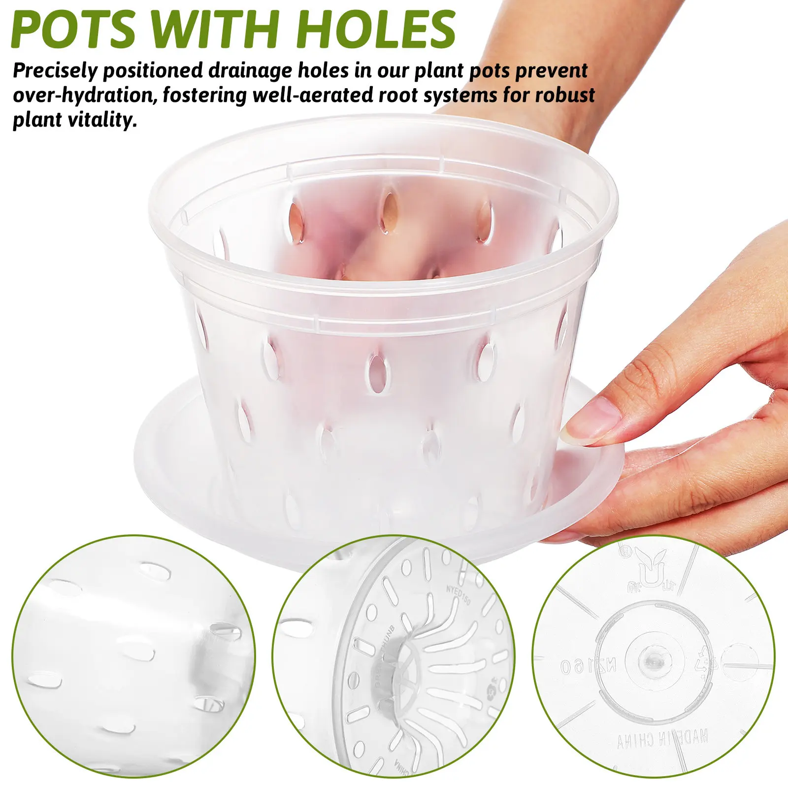 3Pcs Clear Orchid Pots with Drainage Holes and Matching Saucers Transparent Plastic Planters for Root Health Monitoring Indoor