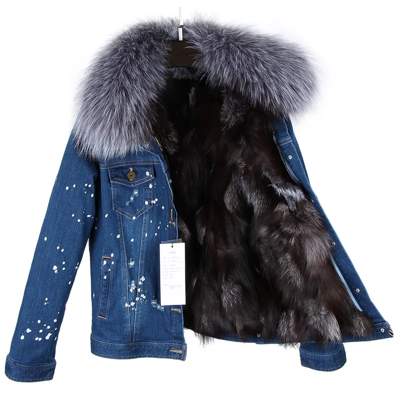 genuine fox fur warm detachable liner, raccoon fur collar fur winter jacket