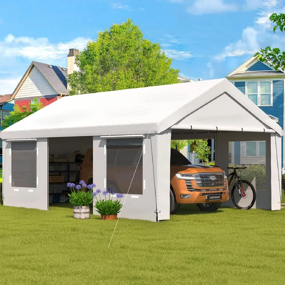 

EROMMY 13' x 20' Heavy Duty Carport, Portable Garage with Removable Sidewalls, Shelter with Roll-Up Windows, All-Season Car Cano