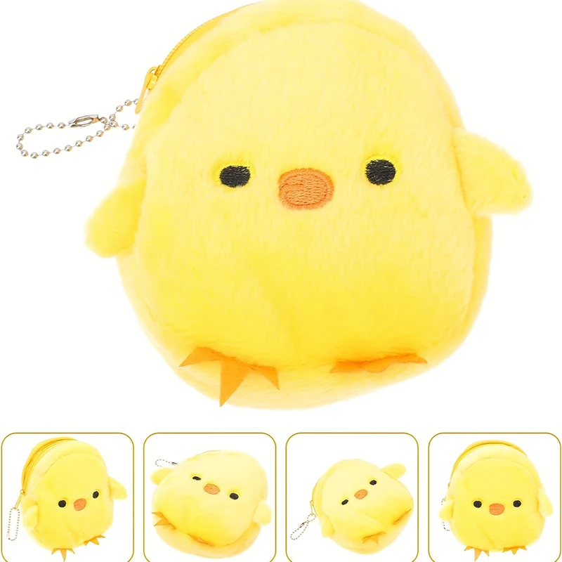 Kawaii Chick Coin Purse Mini Coin Storage Bags Cartoon Animal Plush Wallet with Zipper for Women Girls Convenient Storage Bag