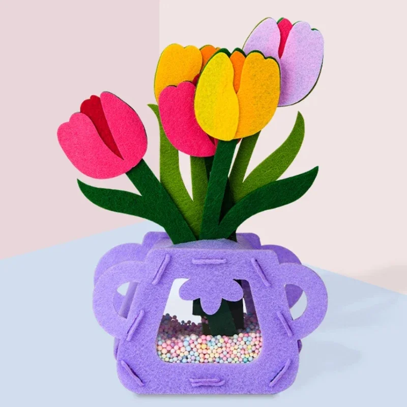 Diy brinquedos de flores montessori artes artesanato não-tecelagem vaso de flores brinquedos para crianças presentes educativos pré-escolares