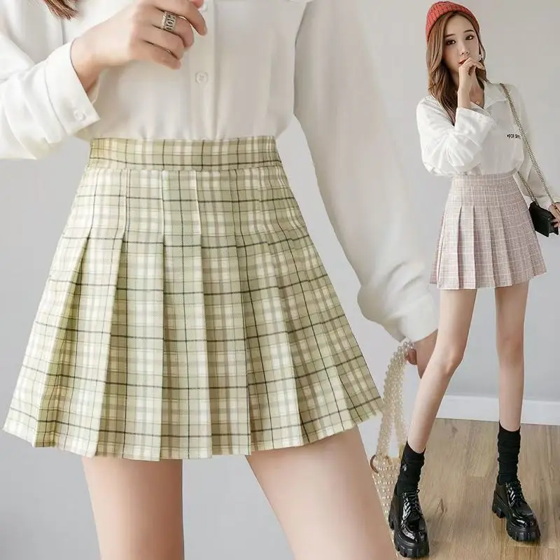 

Spring 2025 New Korean Style Pleated Skirt Comfortable Loose Commuter Versatile High Waist Slimming Plaid Women's Skirt