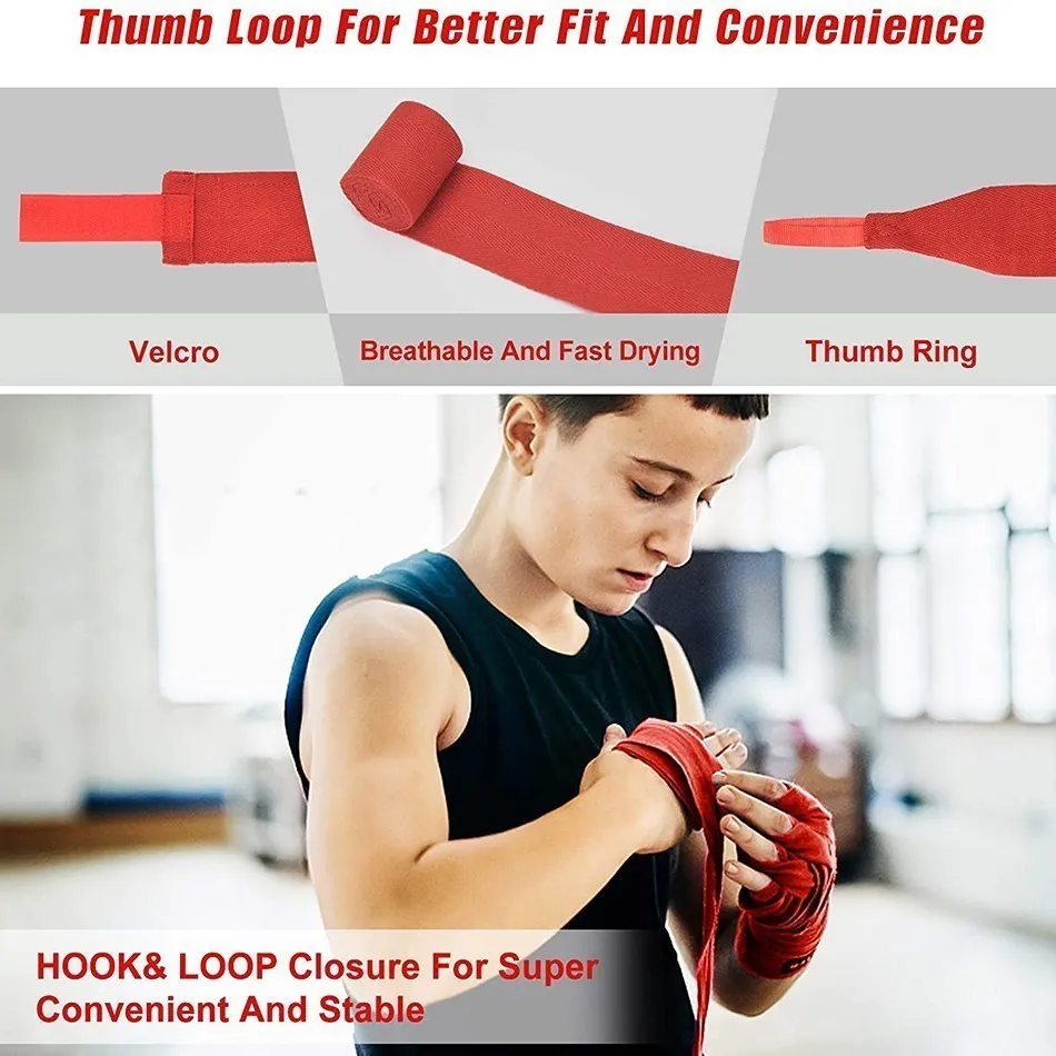 WOSWEIR 1 Pair Cotton Kick Boxing Wraps Bandage Men Sanda Taekwondo Muay Thai Guantes De Boxeo MMA Wrist Straps Equipment