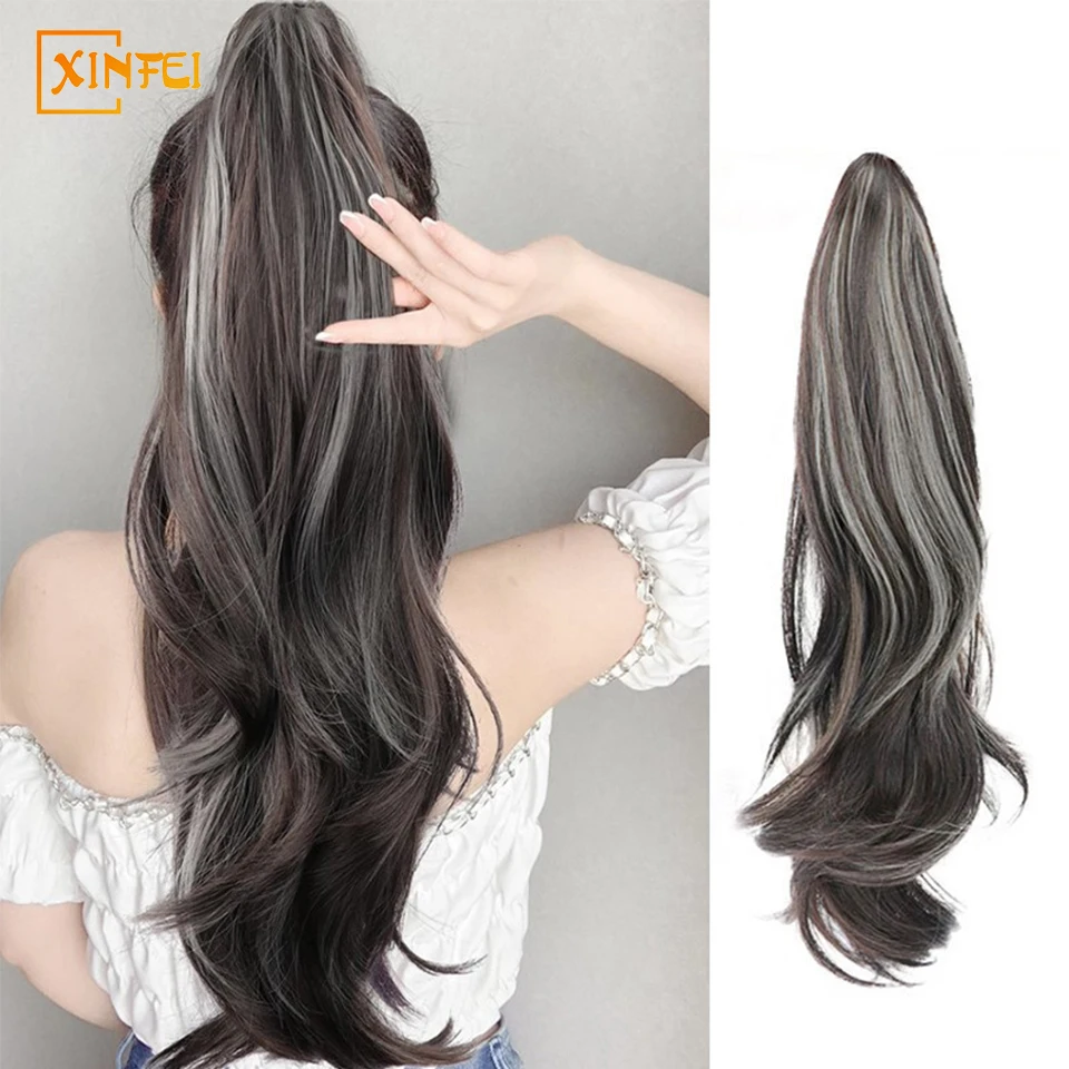 

Synthetic Gripping clip Ponytail Wig Ladies Micro-curly Long Hair Highlights Big Wave High Ponytail Wig Hairstyle