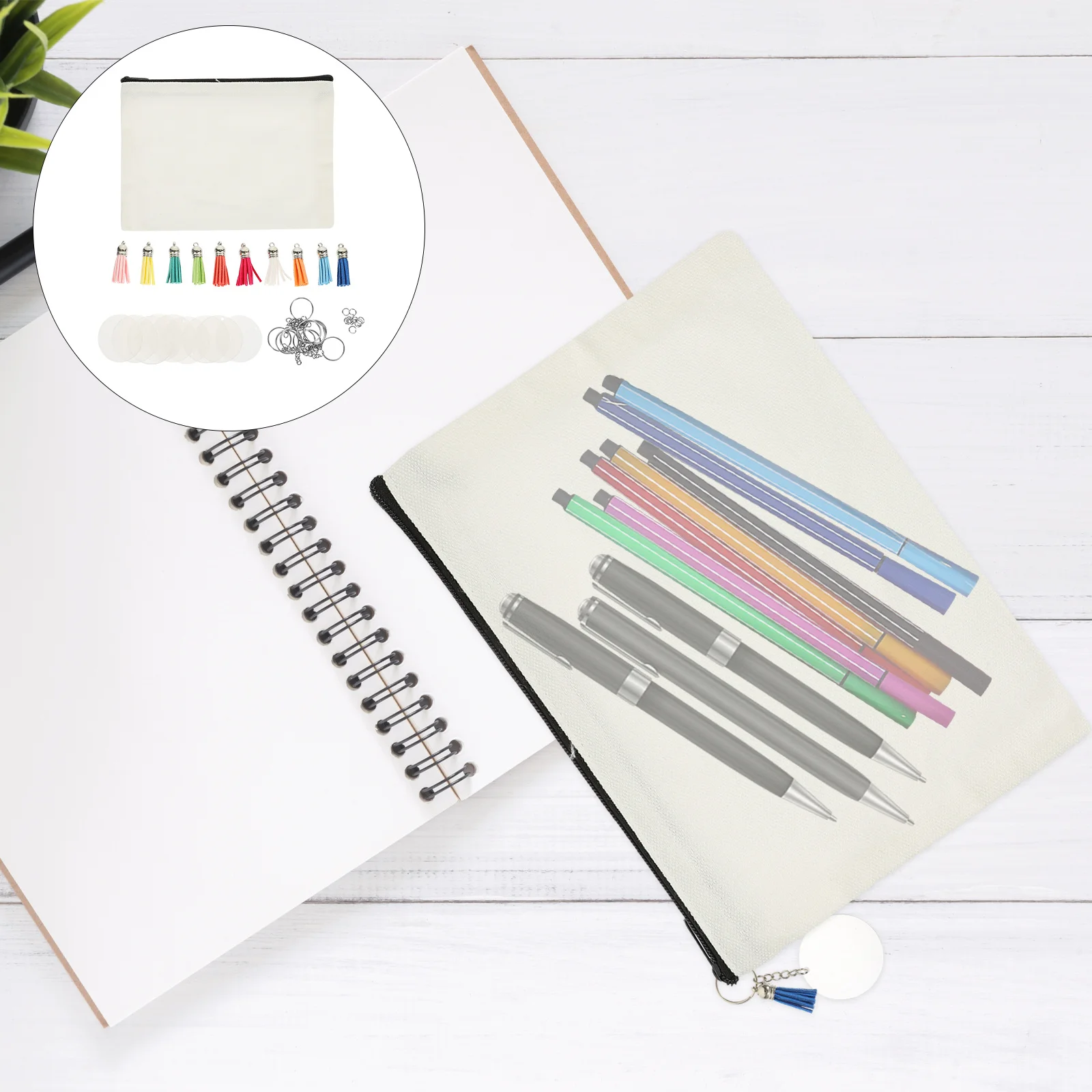 

1Set Large Capacity Stationery Bag Canvas Pen Pouch for Students Portable Makeup Pouch Handheld Bag Blank DIY Key