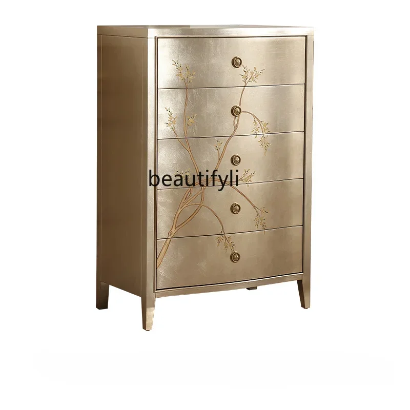 

CC182R11 French Retro Chest of Drawers Solid Wood Painted Bedroom Drawer Decorative Art Locker