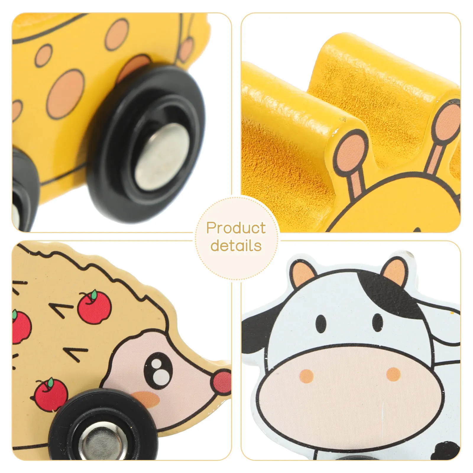 6Pcs Kids Wooden Track Pieces Colorful Animal Trains Educational Car Set for Early Learning Fun Creative Playtime Gift