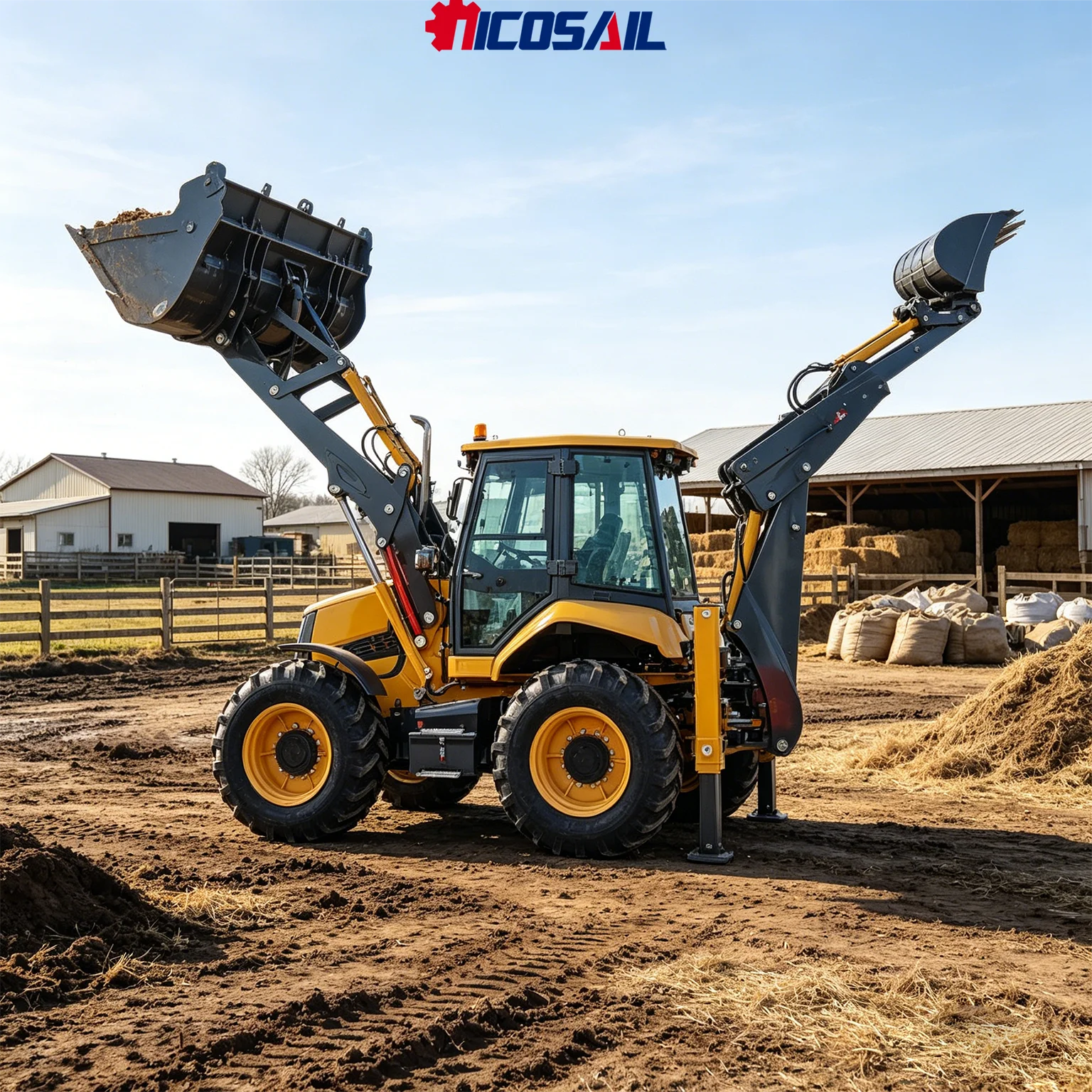 4CX Backhoe Loader Yuchai 4108 Turbocharged Engine 75kw CE Certified 9200kg 4WD Two End Working Loader Excavator