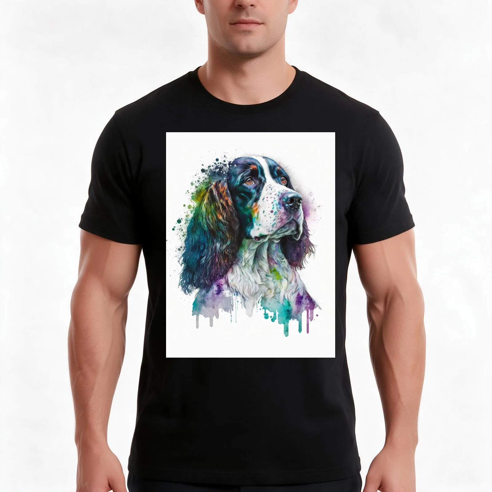 Original English Springer Spaniel Watercolor Painting T-Shirt Summer Casual Cotton Tee Oversized Streetwear Tops 100% Cotton