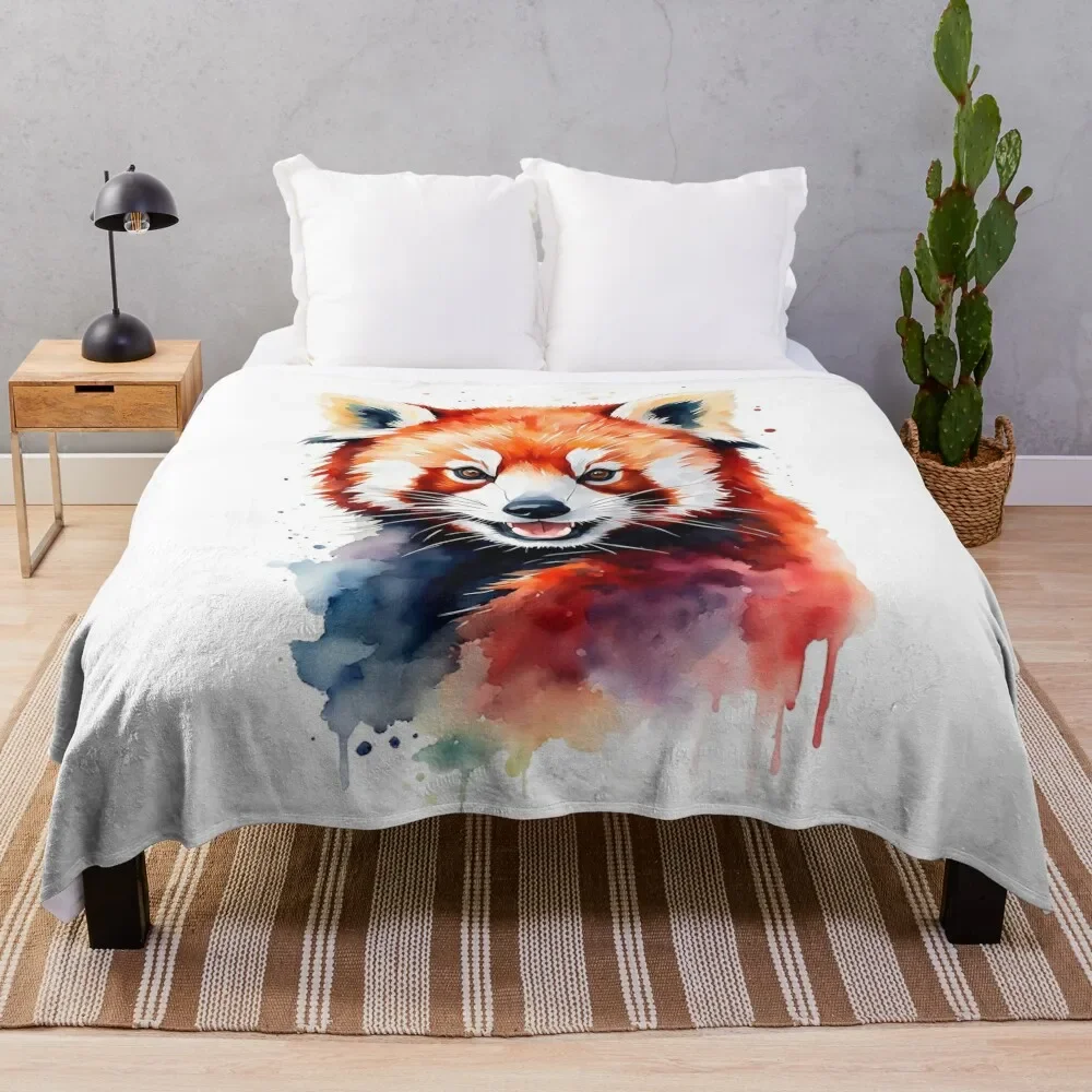 

Colorful Watercolor Funny Red Panda Portrait Throw Blanket Soft Warm Blanket Gift for Grandparents