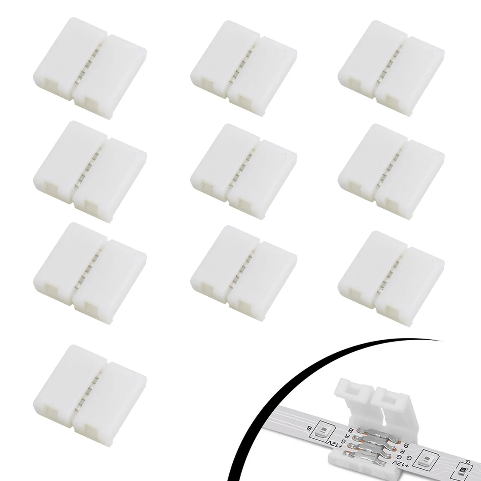 Simplify Your LED Strip Installation with 10 PCS LED Strip Solderless Connector, Compatible with 5050/3528 RGB Strip