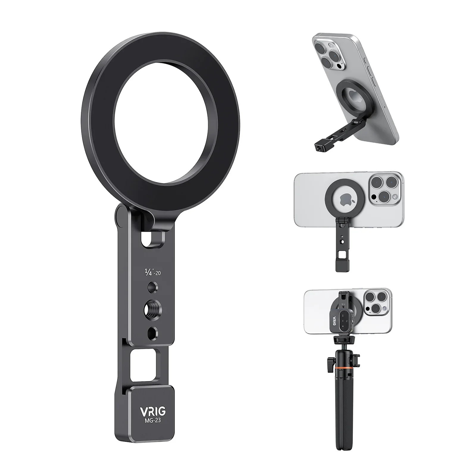 Travel Magnetic Mount - Vrig Foldable Mg-23 W/cold Shoe & Tripod Hole for On-The-Go Vloggers (Fits Pocket Tripods)