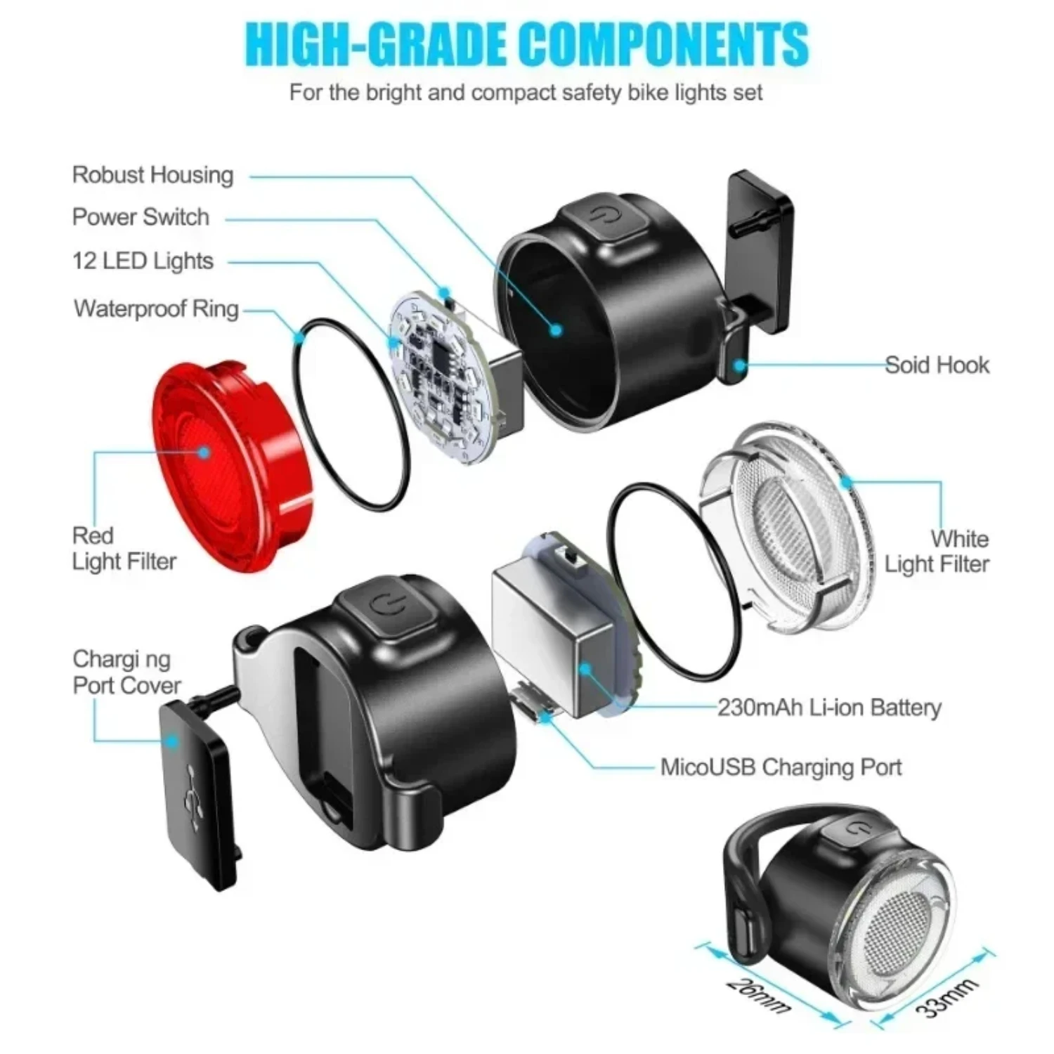 

Taillights Waterproof MTB Bike Lamp Battery Powered Warning Cycling Tail Light Headlight Rear Lamp Fishing