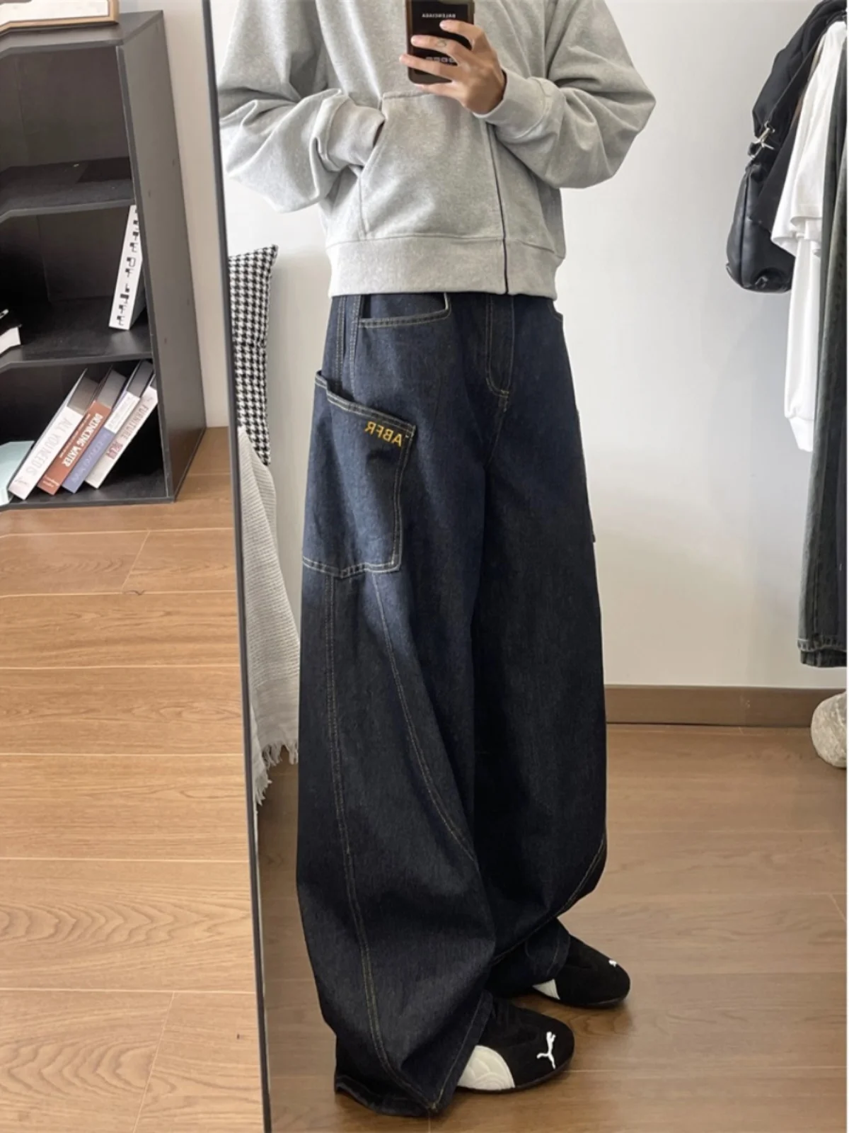 American Retro Wide Leg Men's Jeans Loose Straight CleanFit Bend Knife Pants Autumn Lazy Sle Long Pants Youth Trend