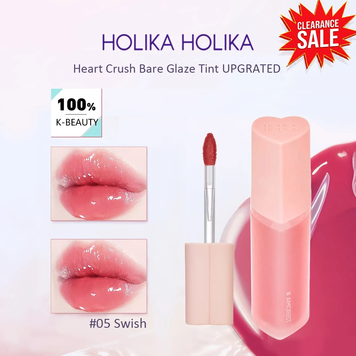

[ClearanceSale] Holika Holika Heart Crush Bare Glaze Tint 05 Swish,Hydrating&Non-Sticky,Glass Lip Effect,K-Beauty,Korean Makeup