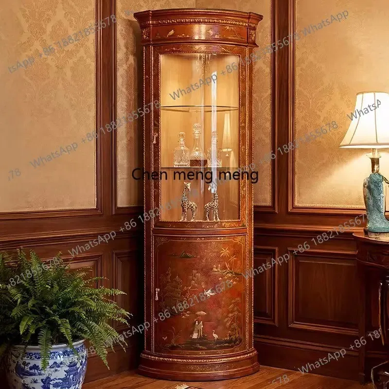 RR French style, solid wood corner cabinet European retro, glass wine, British corner, display cabinet