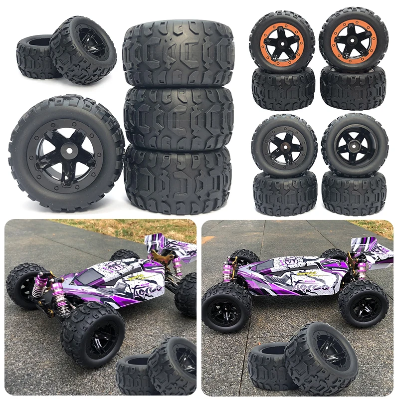 4Pcs Anti Slip Rubber Wheel Tyre Wear-resistant Off-road Vehicle Tires Soft for Smax 1625 1635 Wltoys 144001 124018 HBX 16889