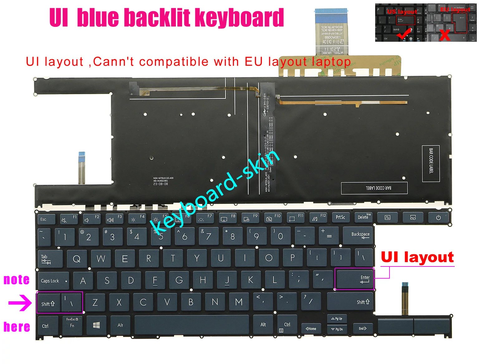 

Клавиатура с подсветкой (США) для ноутбуков Asus ZenBook Duo UX482 UX482E UX482EA UX482EAR UX482EGR UX8402 UX8402ZA UX8402ZE UX4100E UX4100EA