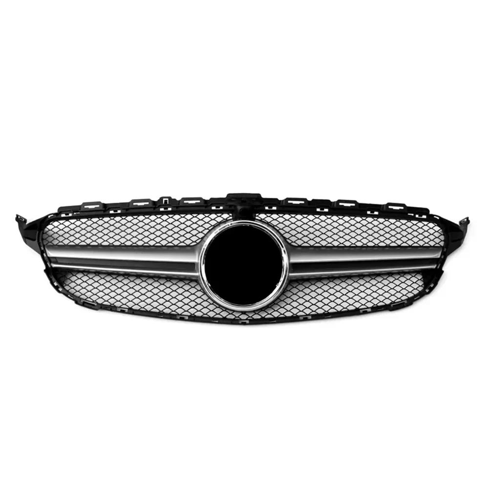 Car Front Grill Upper Grille W/ Camera For Mercedes Benz C-Class W205 C200 C250 C300 C350 2015 2016 2017 2018 Chrome Silver ABS