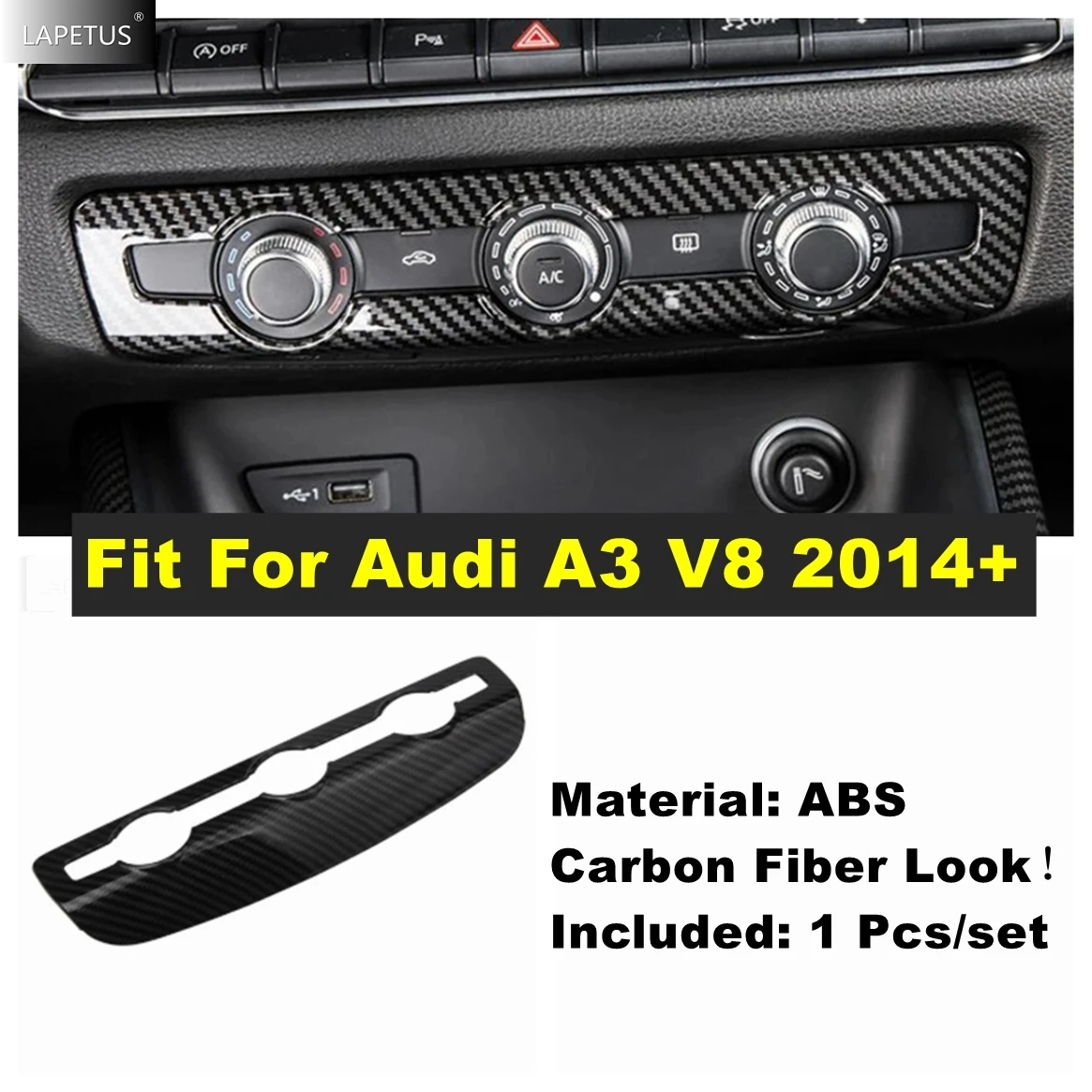 

ABS Car Central Air Conditioning AC Outlet Decor Panel Cover Trim For Audi A3 V8 2014 - 2019 Carbon Fiber Interior Accessories