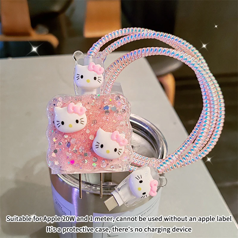 かわいいハローキティ充電器データケーブルケース電話用 20 ワット充電器ケース保護カバー巻線キットアンチブレイク保護