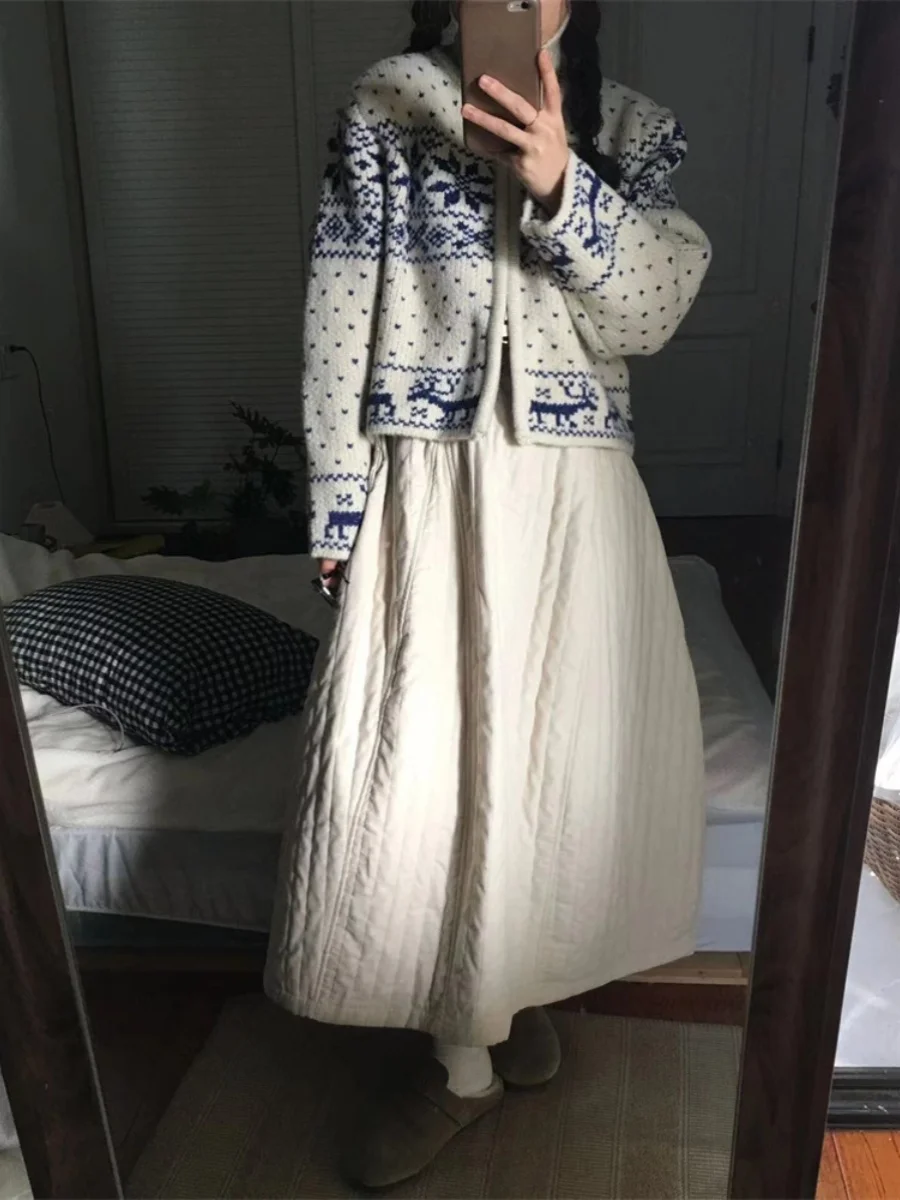 

Белая свободная юбка на хлопковой подкладке, женская японская юбка на осень-зиму, Новое поступление, повседневная пышная юбка